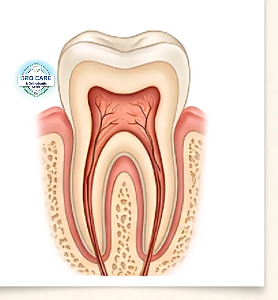 Cross-section model of a tooth used to explain baby root canal treatment